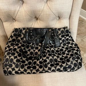 Coach Outline Signature Zip Top Tote Shoulder Bag Handbag